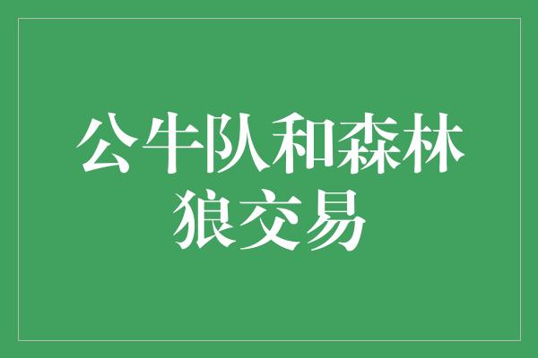 公牛队！公牛队和森林狼交易 引领新时代的篮球盛宴